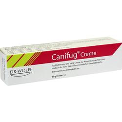 Eine weiße und rote Creme-Box mit der Aufschrift "Canifug Creme".