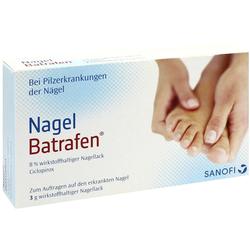Eine Packung Nagellack gegen Nagel-Pilz mit einem Foto von Händen und Füßen.